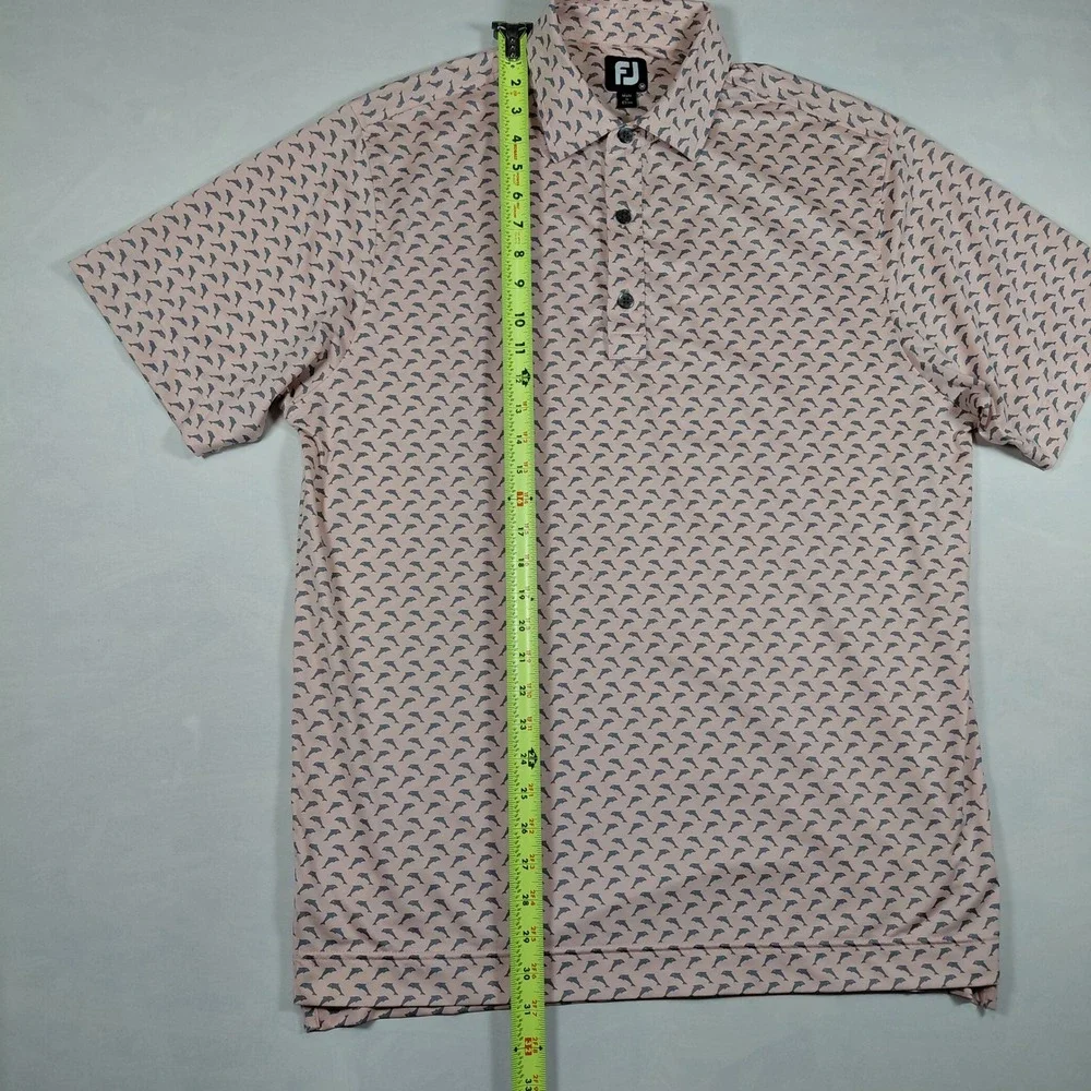 Footjoy FJ Mens Golf Polo Shirt M Pink Dolphin Print Short Sleeve Collared